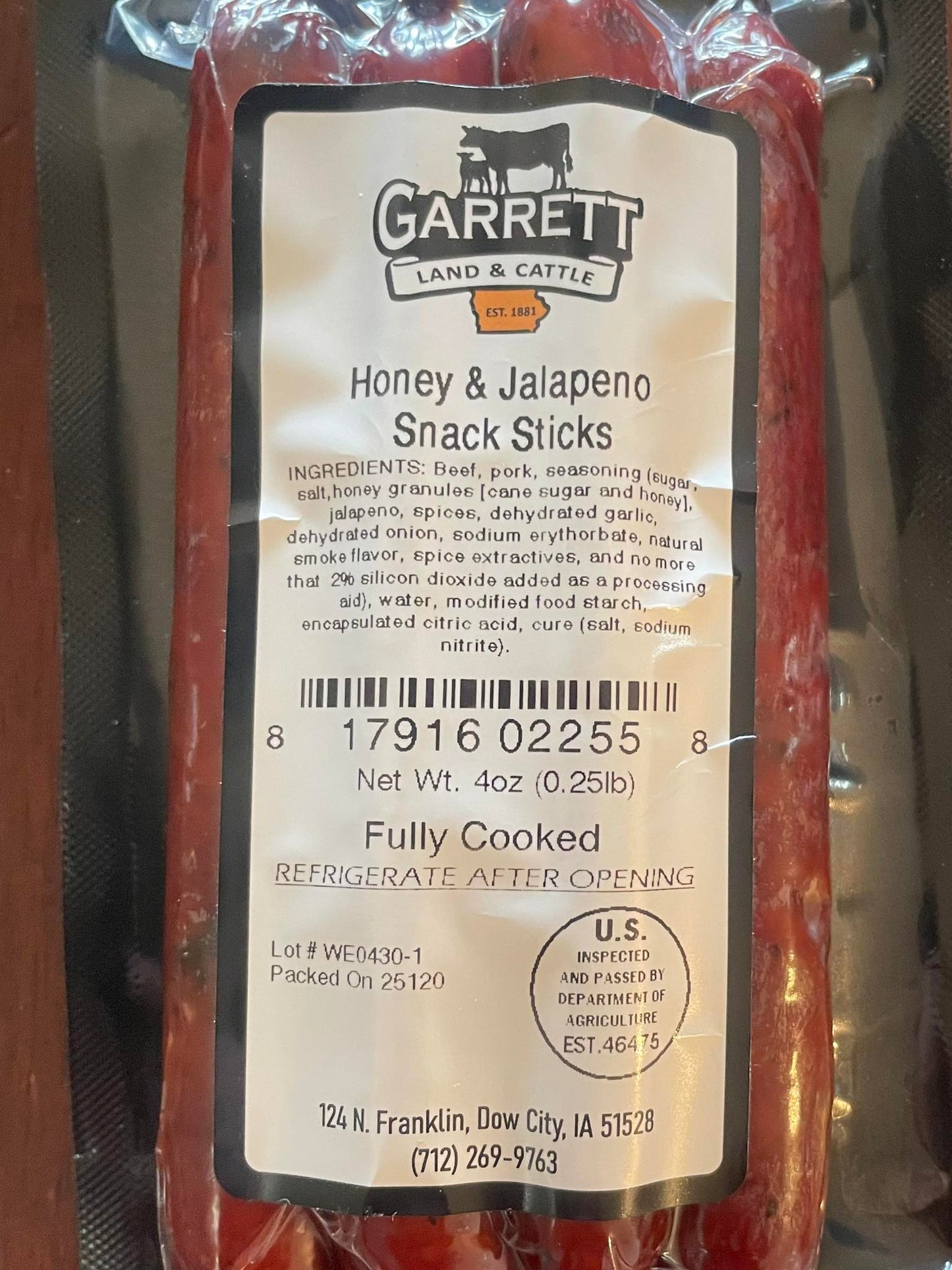 HONEY & JALAPEÑO - Farm Raised Beef/Pork Combo Snack Sticks
